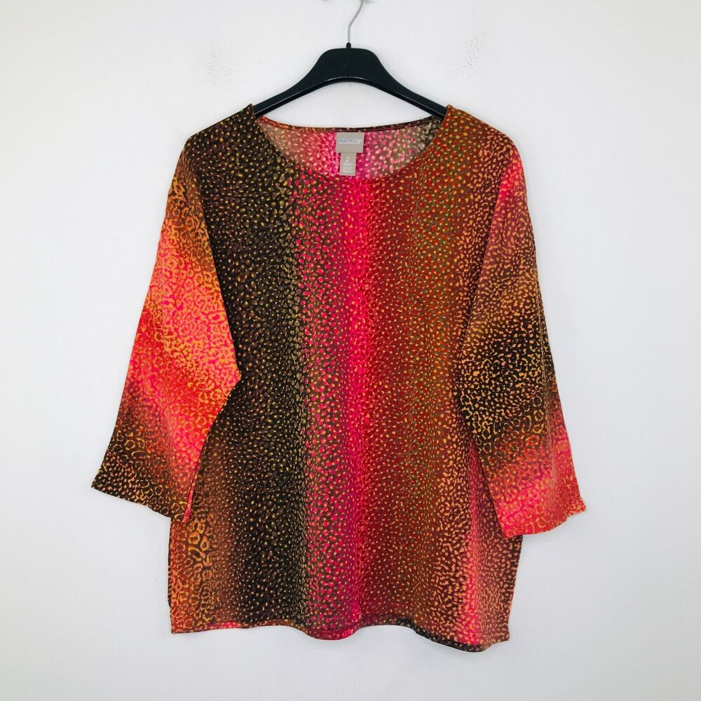 Chico's 2 Women's 12 Shirt Brown Red CoziSoft Ombre Mix Dolman Tee NWOT CJ14